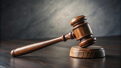 Wooden Gavel on Dark Wood Surface, Symbolizing Justice and Legal Decisions