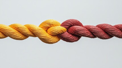 Two different colored ropes tightly twisted together, symbolizing strong alliances.