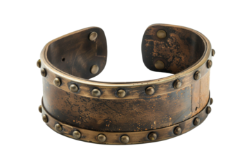 Bold cuff bracelet with wide surface and eye-catching detailing, designed for a statement look isolated on transparent background