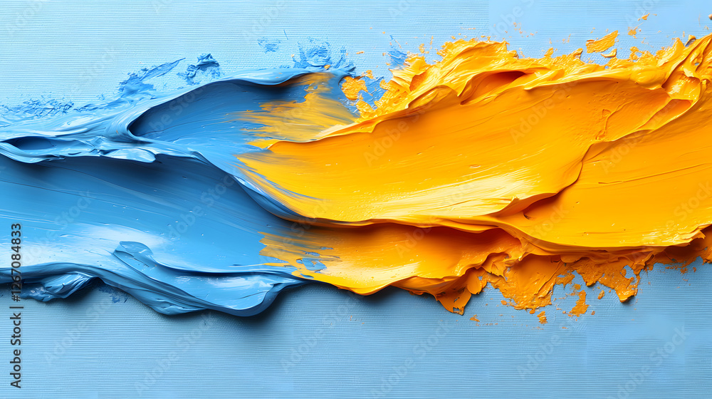 Poster abstract brushstrokes: a captivating display of bold brushstrokes in vibrant hues of blue and gold, 
