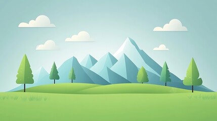 Serene Mountain Landscape With Green Hills and Trees