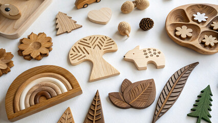 Colorful Wooden Toys and Natural Elements for Creative Play and Decoration
