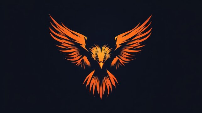 Fiery phoenix rising graphic, logo, emblem design, symbol, for fantasy themes and fiery concepts