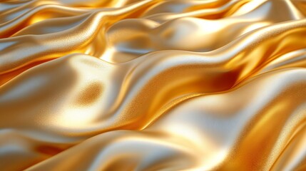 Fototapeta premium Luxurious Gold Silk Fabric with Smooth Surface Draped Elegantly Exuding Opulence and Softness Perfect for Fashion Textile and Interior Design Projects Creating an Atmosphere of Elegance