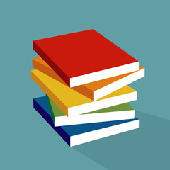 Colorful stack of books mockup in perspective view, empty red covet on the top - rainbow colors