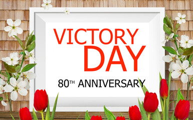 V-E Day 80th Anniversary 8 May, greeting card or web banner. Victory in Europe Day banner or poster