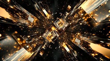 Elegant Black and Gold Abstract Background Featuring Numerous Small Squares Creating a Dynamic and Modern Art Composition Ideal for Digital Design and Contemporary Aesthetic Inspiration