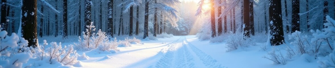 Forest floor covered in a thick layer of freshly fallen snow, serene, snow, frosty