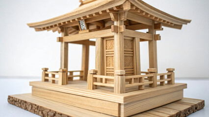Fototapeta premium Intricate Wooden Model of Traditional Asian Pavilion with Detailed Architecture Design