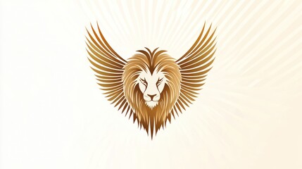 Gold winged lion on light burst background, ideal for majestic logo