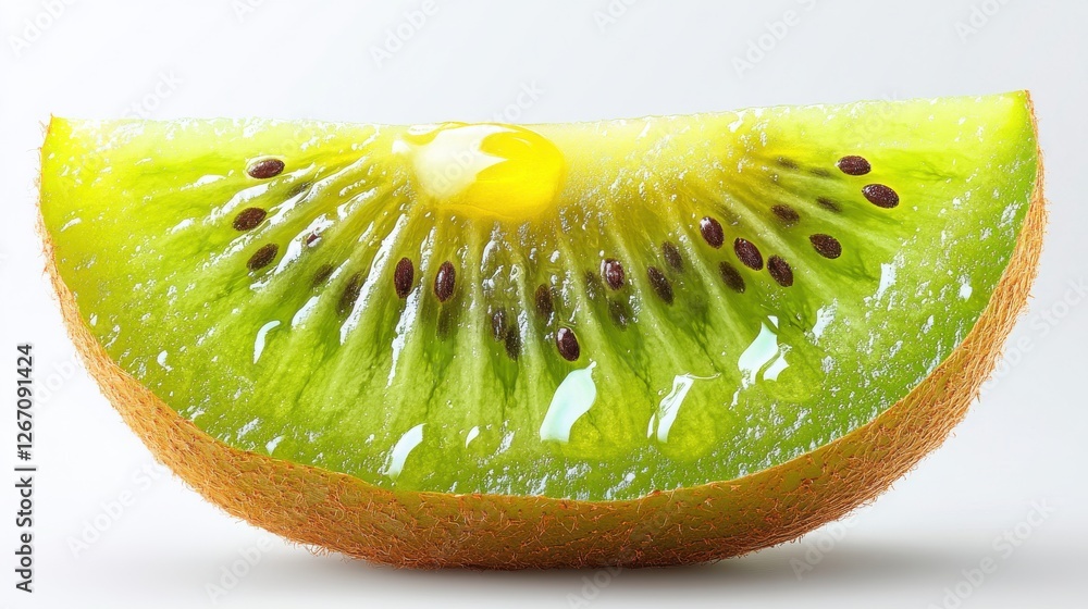 Poster green kiwi slice with drop golden isolated on transparent background