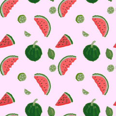 Seamless Watermelon and Lime Summer Fruit Pattern