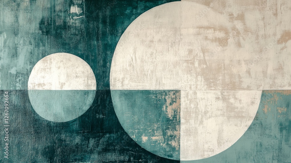 Poster abstract geometrical artwork features circles and rectangular shapes