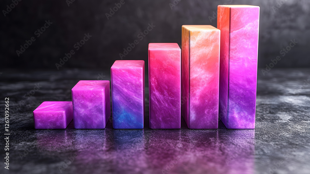 Poster ascending data: abstract illustration of a business bar chart rising steadily. the chart features a 