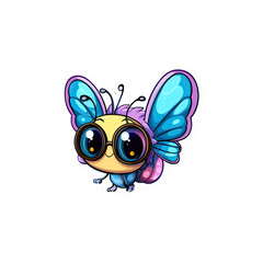 Obraz premium Adorable Cartoon Butterfly with Glasses - Cute Insect Illustration