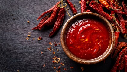 Organic red hot sauce with dried red chilli