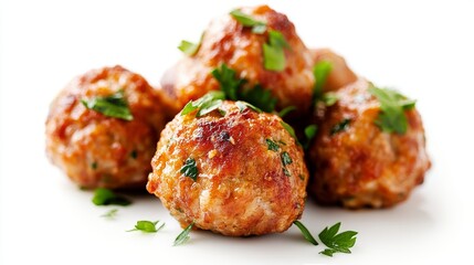 Fototapeta premium Three tasty cooked meatballs isolated on white