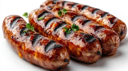 grilled sausages isolated on transparent background