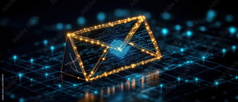 Poster computer chip with glowing lights illustrating email marketing and automation technology concepts