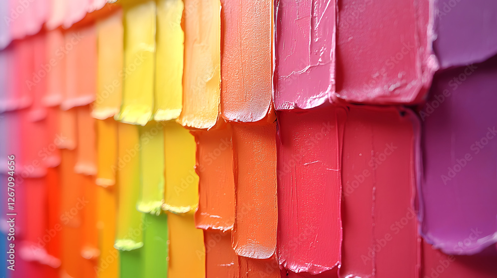 Poster palette of colors: a vivid array of colors, meticulously arranged on a surface, forming a spectrum o