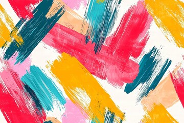 Obraz premium Colorful abstract brush stroke painting seamless pattern illustration. Modern paint line background in fun color.