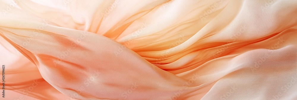 Poster peach fabric drapes and flows gracefully in soft light, creating elegant texture and subtle color gr