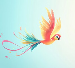 Obraz premium Colorful parrot flying, vibrant design, artistic, background, digital art, for greeting card, poster or print