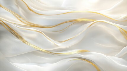 Obraz premium Elegant White and Gold Background Featuring Fluid Wavy Lines Creating a Sense of Movement and Harmony Ideal for Modern Design Projects and Creative Visual Presentations and Artwork
