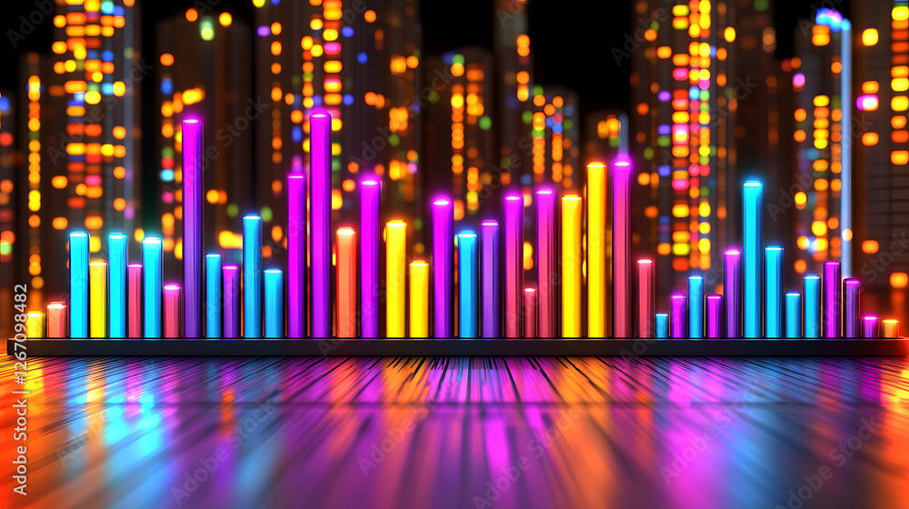 Aufkleber vibrant soundscape: a visual representation of sound with glowing bars and a dynamic spectrum, set a