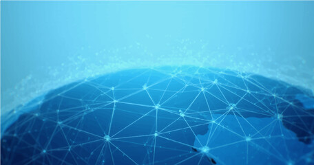 Panoramic abstract dot and triangle connection background., The world is connect and smaller concept, Digital futuristic Earth minimalism background