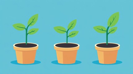 Fresh Green Plant Growth in Simple Pots on Vibrant Background