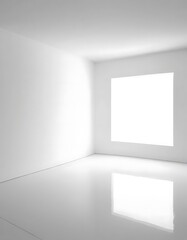 Fototapeta premium Illuminated Emptiness, An All-White Modern Room with Reflective Flooring