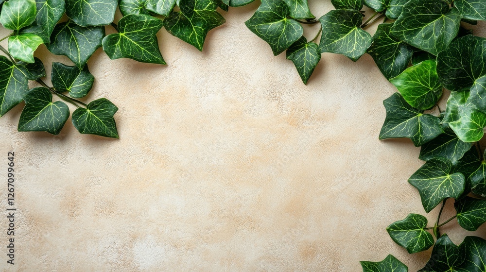Poster ivy leaves frame a textured background creating negative space