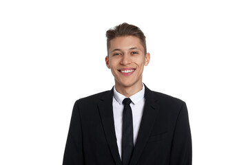 Handsome young man in suit on white background