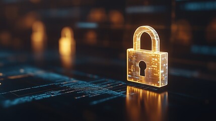 Padlock on laptop representing cybersecurity and digital data protection concept with lock icon