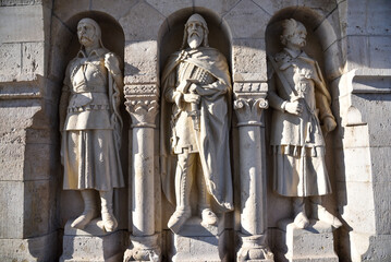 Budapest city, Hungarian capital - Fisherman's Bastion, sculptures of swordsman.