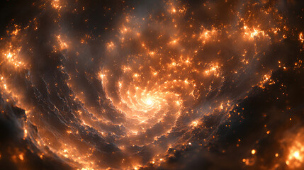 Obraz premium Galactic Whirlwind: A mesmerizing spiral of glowing celestial lights, forming a galaxy amidst cosmic clouds, inviting a sense of wonder.