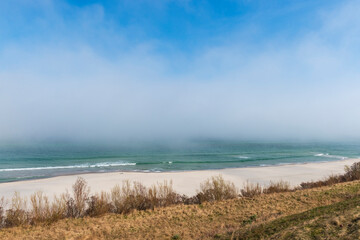 Foggy Baltic Sea Beach View from a Coastal Cliff in Jastrzębia Góra