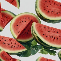 A digital watercolor painting of a watermelon slice, set against a clear background.