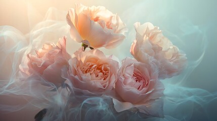 Delicate Pink Roses in a Veil of Soft Light