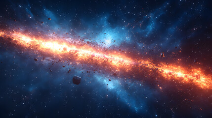 Cosmic Tapestry: A breathtaking view of a vibrant galaxy, with swirling nebulae and a bright, blazing core of stars, creates a sense of wonder and awe.