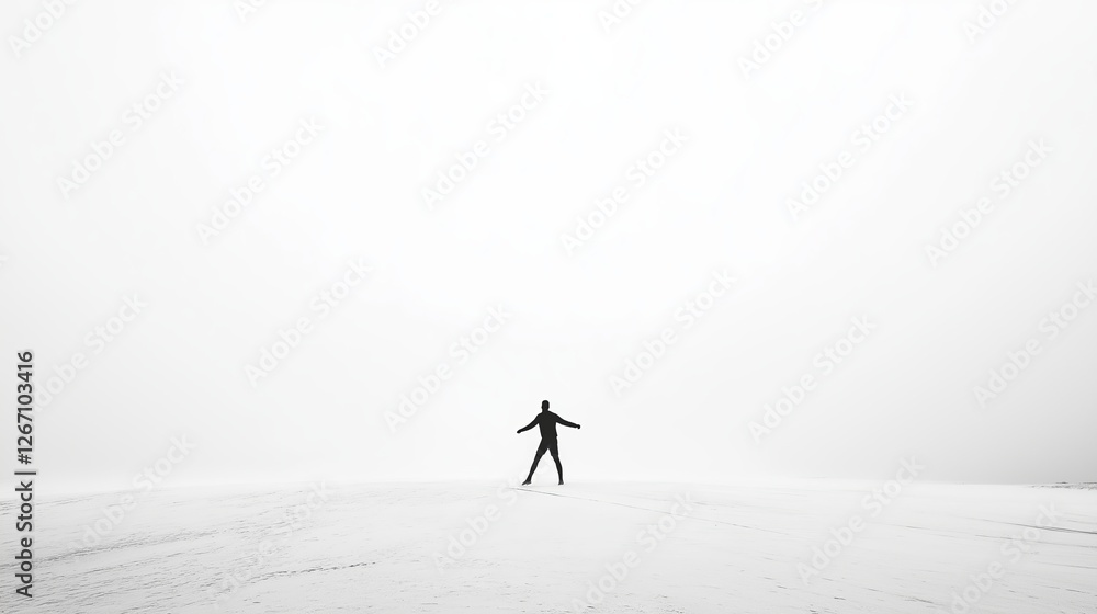 Poster a lone dancer frozen mid-motion in an empty white space