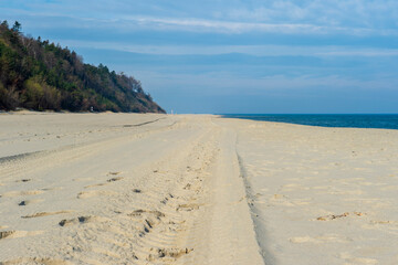 Empty Beach with Blue Sky and Calm Sea in Spring, Baltic Sea, Poland