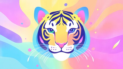Obraz premium Tiger head on wavy multicolored background as abstract wallpaper