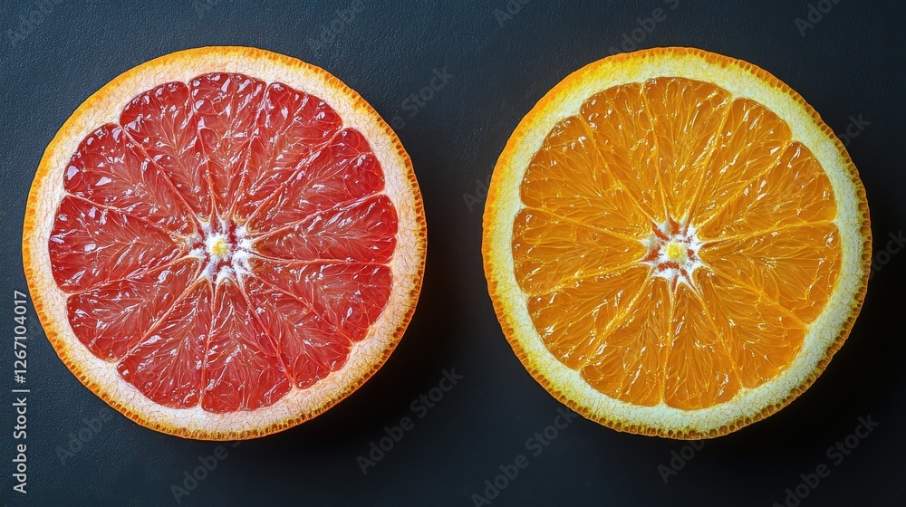 Poster orange and grapefruit slices isolated on transparent background