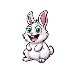 Fototapeta premium Adorable Cartoon White Rabbit with Big Eyes and Happy Expression