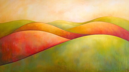 Abstract Landscape Painting of Rolling Hills