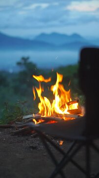 burning bonfire, burning firewood, in the morning,in karacak valey garut indonesia