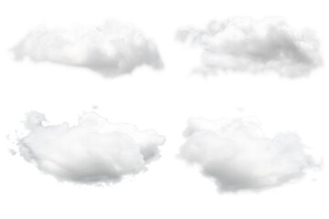 White clouds set on transparent sky, four white clouds in PNG isolated on transparent background