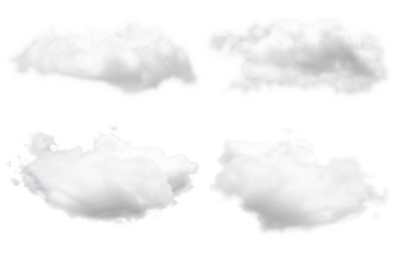 White clouds set on transparent sky, four white clouds in PNG isolated on transparent background